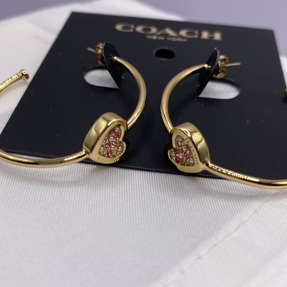 COACH Gold Heart Hoop Earrings - Picture 3 of 5